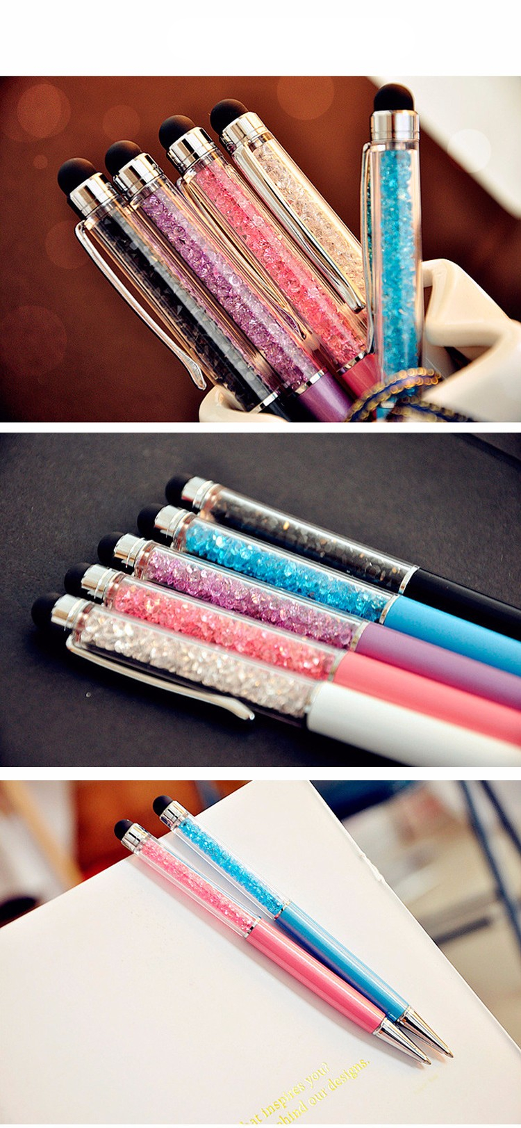 Set of 5 Diamond Crystal Ballpoint Pens